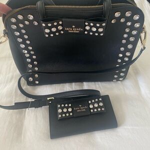 Kate spade w/rhinestones, bow and matching wallet by her side